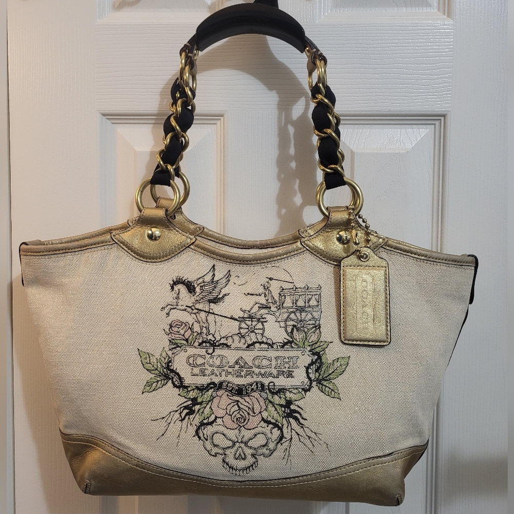 Coach Tattoo Glitter Canvas Large Tote Shoulder Bag Y2K LIMITED EDITION